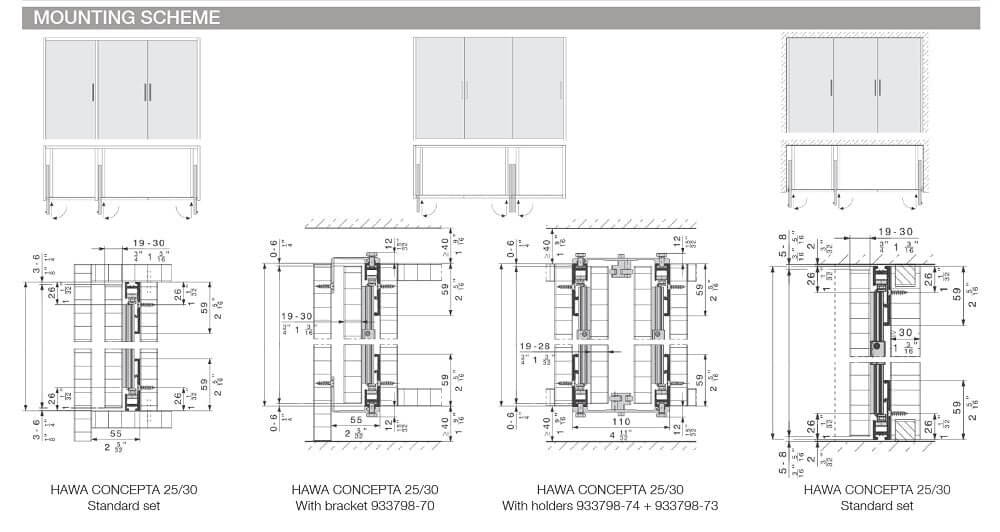 Hawa-Concepta 30 - 1851-2300mm | Rennihurðabraut Járn og gler